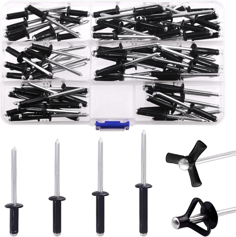 Keadic 80Pcs Blind Rivet Assortment Set, 4 Sizes Pop Rivets Black Tri-fold Exploding Pop Rivets (9/16", 3/4", 13/16, 1"), Black Large Flange Blind Rivets Aluminum Pop Rivets for Metal Furniture - Image 1